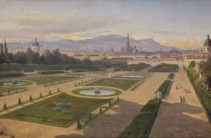  Blick vom Garten des Belvedere gegen Wien, den Kahlen und den Leopoldsberg